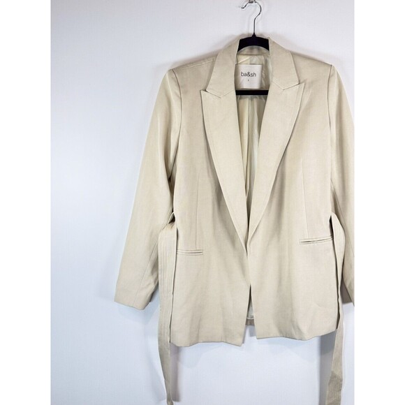 NWT ba&sh Blazer Beige Abby Jacket Belted Peak Lapel Long Sleeve 3 US Large - Picture 6 of 11